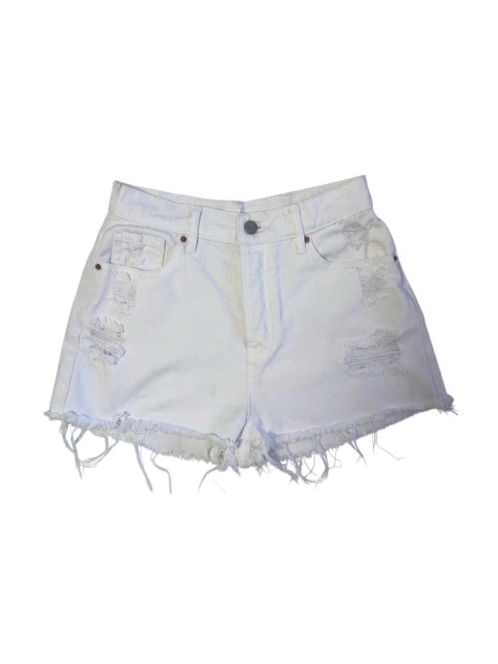 PacSun High Rise Icon Denim Shorts White Distressed Size 25